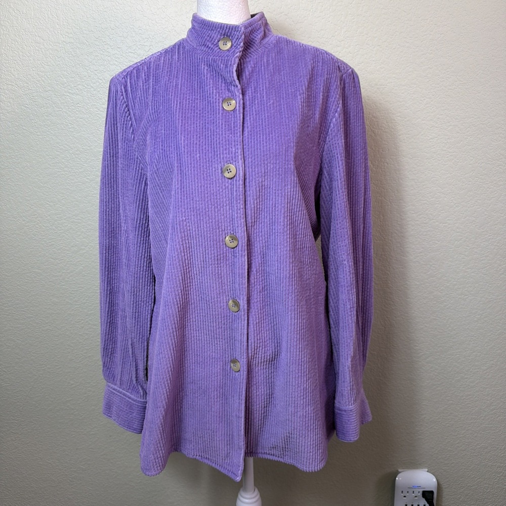 Chadwicks Shacket Small Womens Purple Corduroy Shirt Jacket Stand Collar